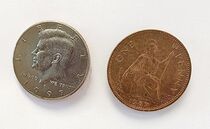 Copper/Silver Coin Set- English Penny & US Half Dollar